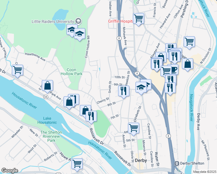 map of restaurants, bars, coffee shops, grocery stores, and more near in Derby