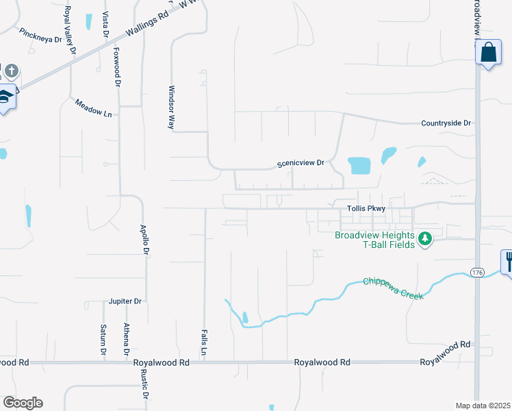 map of restaurants, bars, coffee shops, grocery stores, and more near 1150 Tollis Parkway in Broadview Heights