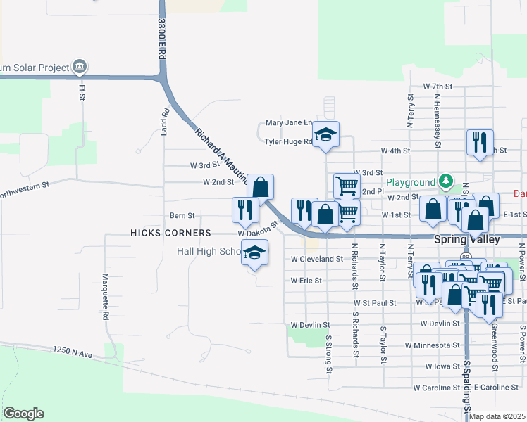 map of restaurants, bars, coffee shops, grocery stores, and more near 215 Richard A Mautino Drive in Spring Valley