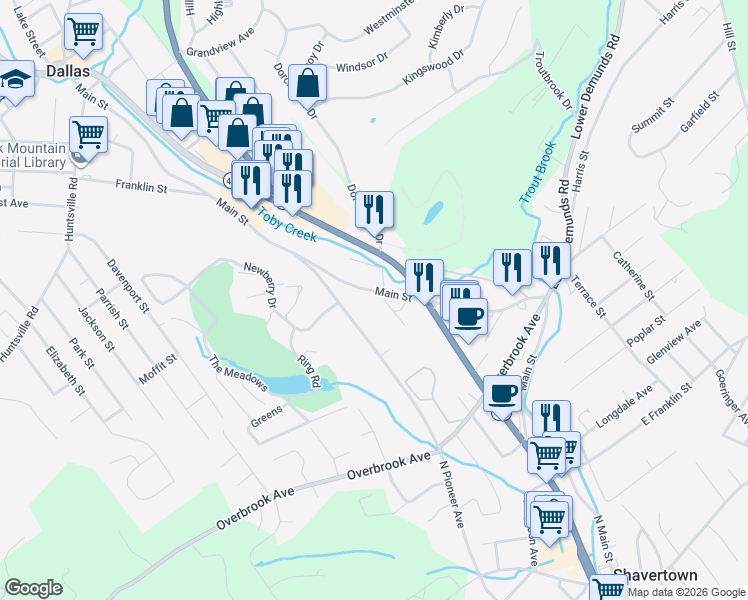 map of restaurants, bars, coffee shops, grocery stores, and more near 2-98 Orchard St in Dallas