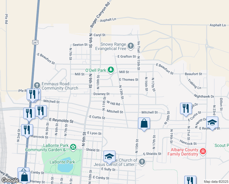 map of restaurants, bars, coffee shops, grocery stores, and more near 2056 North Newton Drive in Laramie