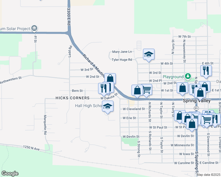 map of restaurants, bars, coffee shops, grocery stores, and more near 215 Richard A Mautino Drive in Spring Valley