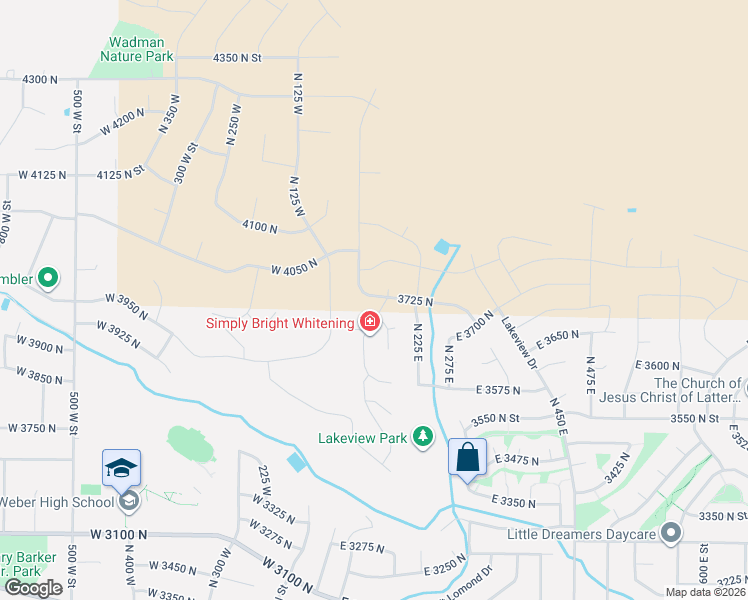 map of restaurants, bars, coffee shops, grocery stores, and more near 168 3725 North in Ogden