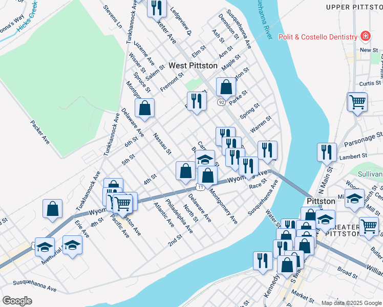 map of restaurants, bars, coffee shops, grocery stores, and more near 323 Carpenter Street in Luzerne County