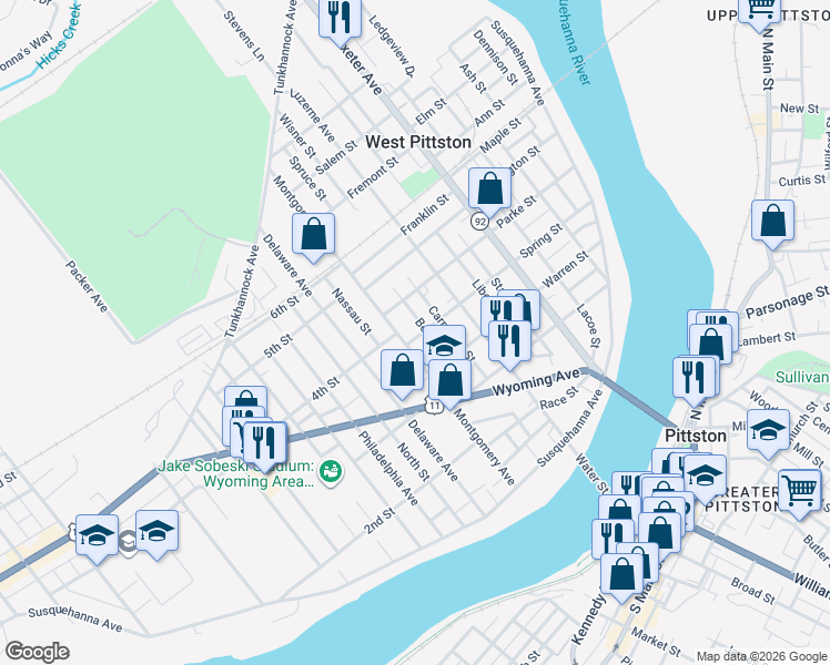 map of restaurants, bars, coffee shops, grocery stores, and more near 323 Carpenter Street in Luzerne County