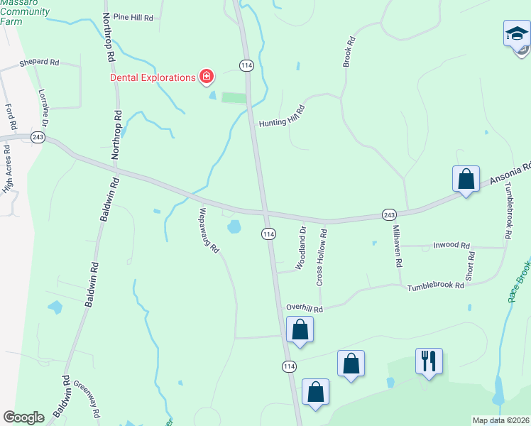 map of restaurants, bars, coffee shops, grocery stores, and more near Racebrook Road & Ansonia Road in Woodbridge