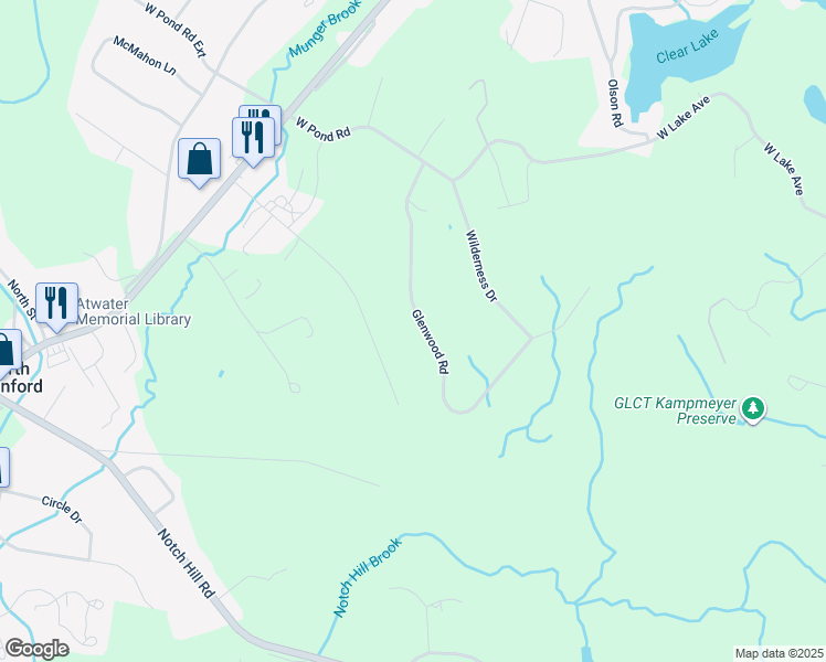 map of restaurants, bars, coffee shops, grocery stores, and more near 44 Glenwood Road in North Branford