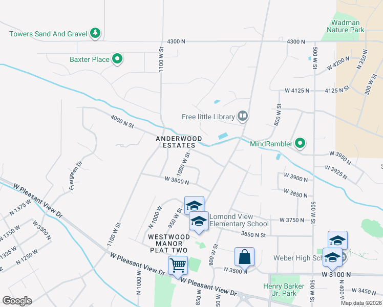 map of restaurants, bars, coffee shops, grocery stores, and more near 3900 North 1000 West in Ogden