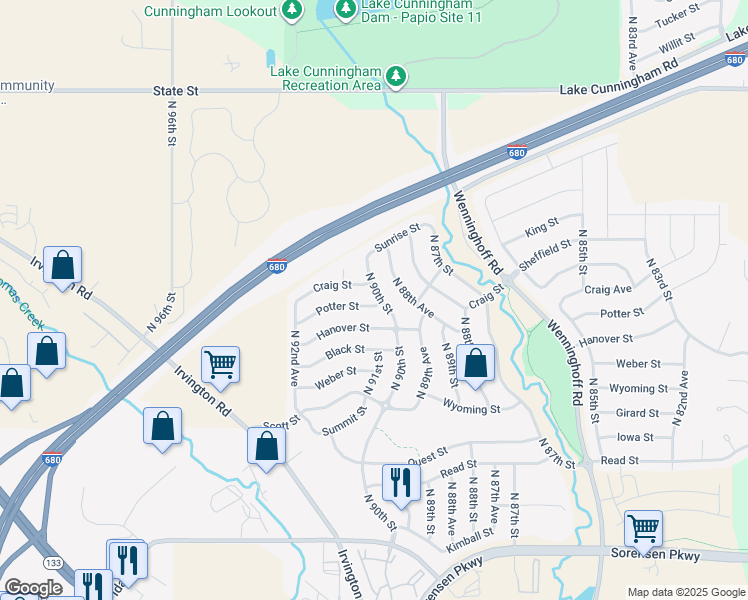 map of restaurants, bars, coffee shops, grocery stores, and more near 7704 North 90th Street in Omaha