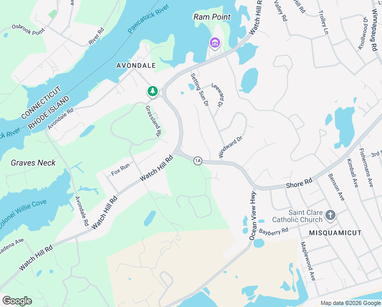 map of restaurants, bars, coffee shops, grocery stores, and more near 8 D'Amato Drive in Westerly