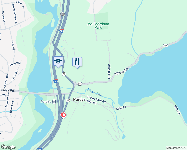 map of restaurants, bars, coffee shops, grocery stores, and more near 108 Titicus Road in North Salem