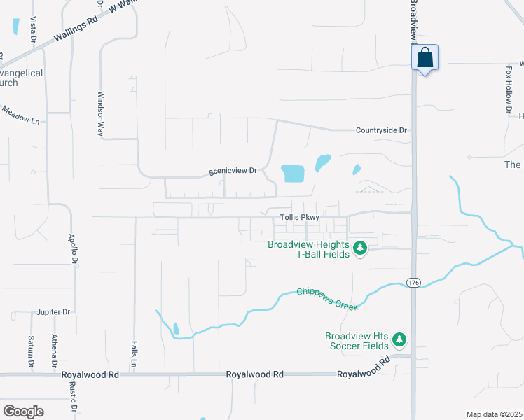 map of restaurants, bars, coffee shops, grocery stores, and more near 900 Tollis Parkway in Broadview Heights