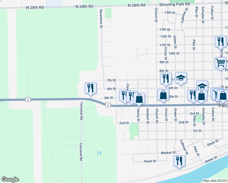 map of restaurants, bars, coffee shops, grocery stores, and more near 2925 6th Street in Peru