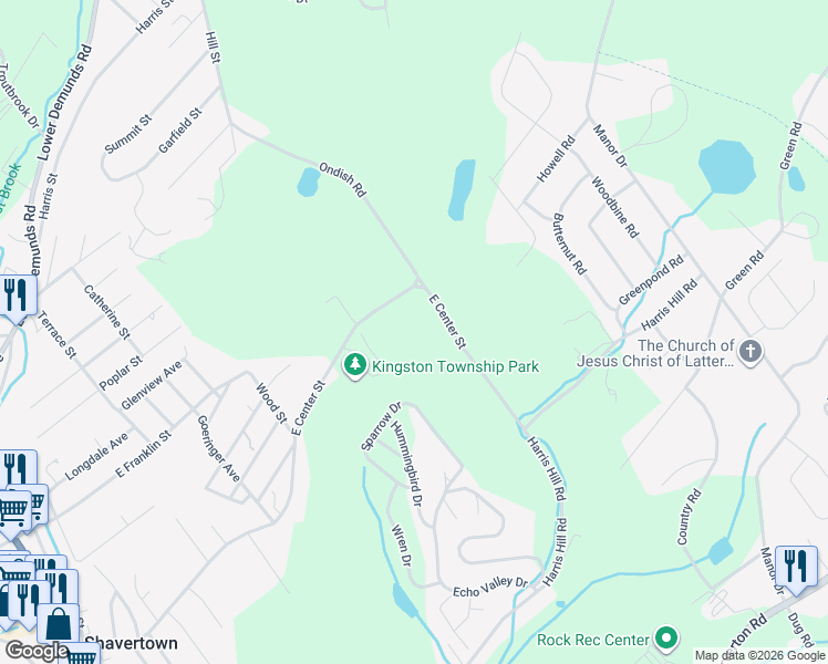map of restaurants, bars, coffee shops, grocery stores, and more near 235 East Center Street in Shavertown