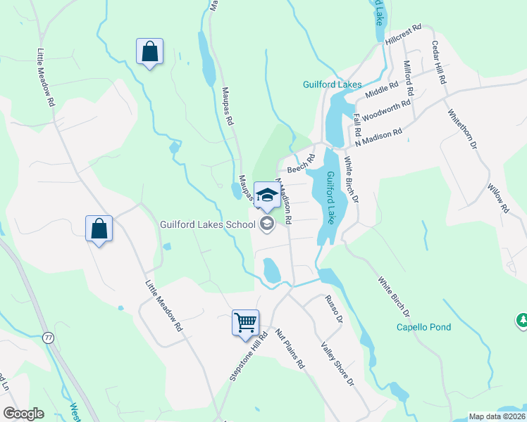 map of restaurants, bars, coffee shops, grocery stores, and more near 1-161 Maupas Road in Guilford