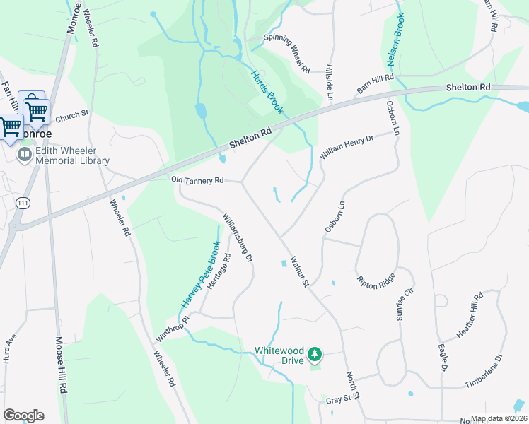 map of restaurants, bars, coffee shops, grocery stores, and more near 122 Walnut Street in Monroe