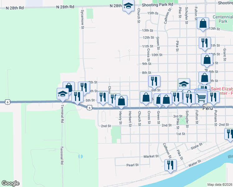 map of restaurants, bars, coffee shops, grocery stores, and more near 2721 6th Street in Peru