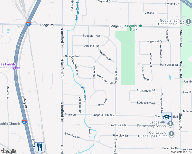 map of restaurants, bars, coffee shops, grocery stores, and more near 9082 Seminole Lane in Macedonia