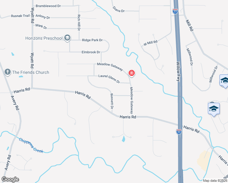map of restaurants, bars, coffee shops, grocery stores, and more near 3825 Russett Drive in Broadview Heights