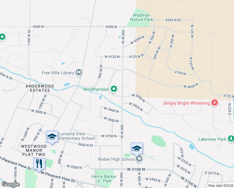 map of restaurants, bars, coffee shops, grocery stores, and more near 524 West 3950 North in Pleasant View