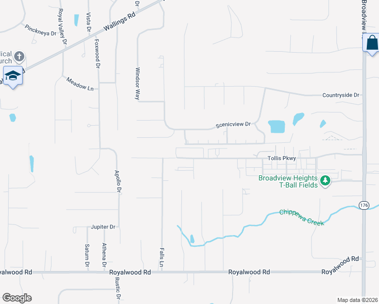 map of restaurants, bars, coffee shops, grocery stores, and more near 1150 Tollis Parkway in Broadview Heights