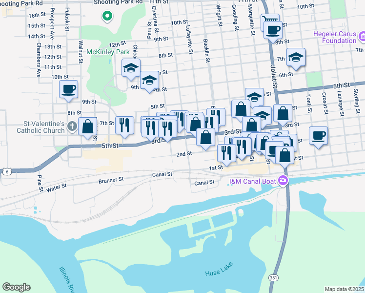 map of restaurants, bars, coffee shops, grocery stores, and more near 154 3rd Street in LaSalle