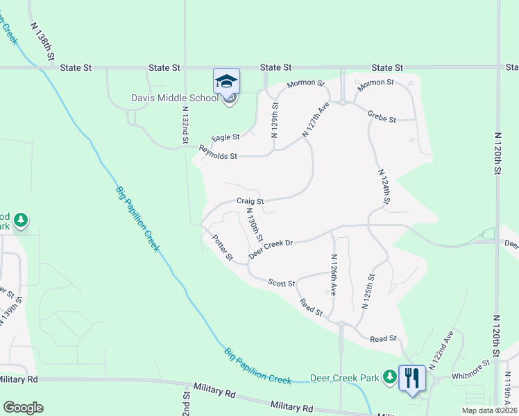 map of restaurants, bars, coffee shops, grocery stores, and more near 12922 Craig Street in Omaha