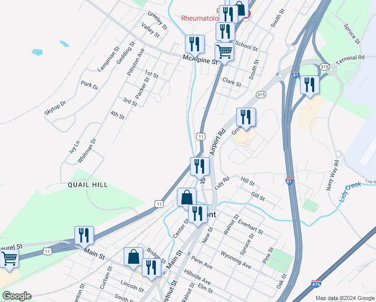 map of restaurants, bars, coffee shops, grocery stores, and more near in Avoca