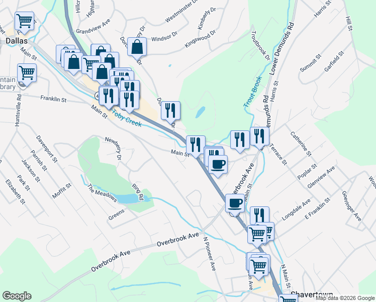 map of restaurants, bars, coffee shops, grocery stores, and more near 170 Memorial Highway in Dallas