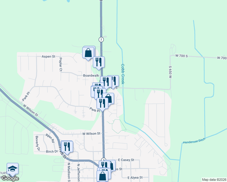 map of restaurants, bars, coffee shops, grocery stores, and more near 670 West 725 South in Hebron