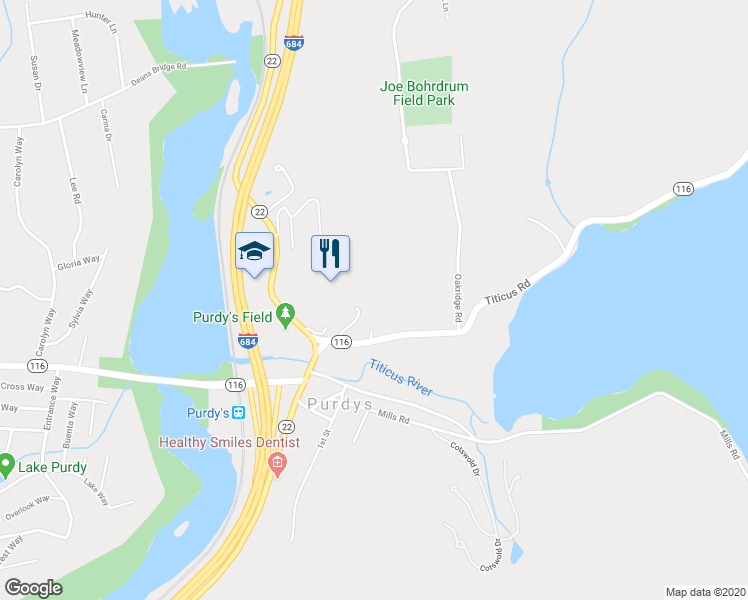 map of restaurants, bars, coffee shops, grocery stores, and more near 108 Titicus Road in North Salem