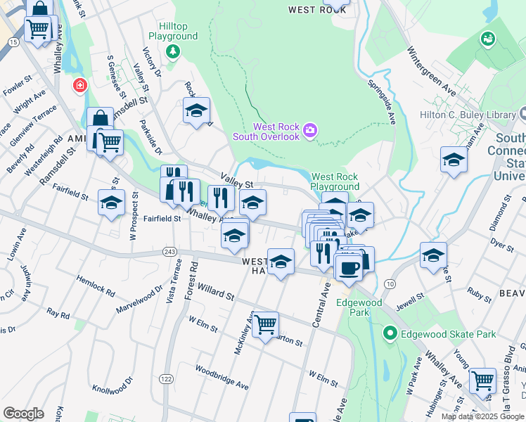 map of restaurants, bars, coffee shops, grocery stores, and more near 95 Emerson Street in New Haven