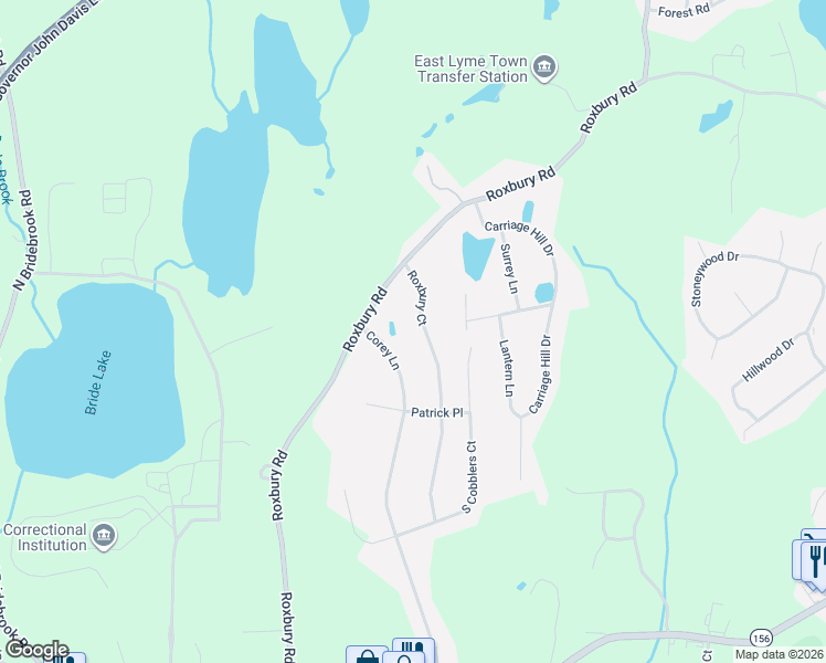 map of restaurants, bars, coffee shops, grocery stores, and more near 16 Roxbury Court in East Lyme