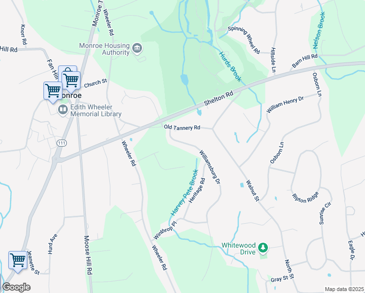 map of restaurants, bars, coffee shops, grocery stores, and more near 24 Williamsburg Drive in Monroe