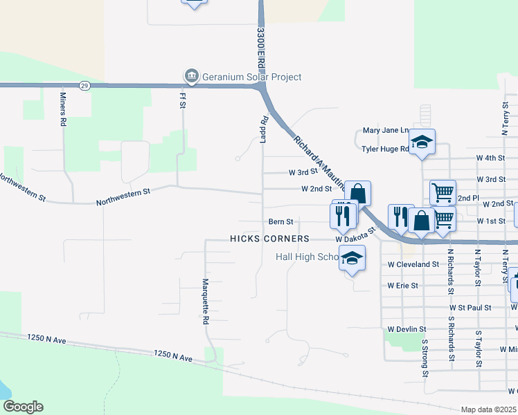 map of restaurants, bars, coffee shops, grocery stores, and more near 220 Ladd Road in Spring Valley