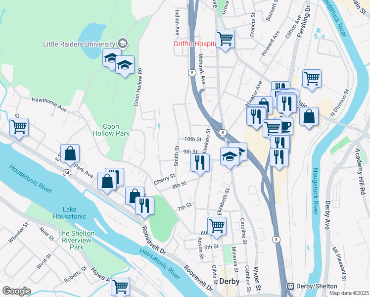 map of restaurants, bars, coffee shops, grocery stores, and more near in Derby
