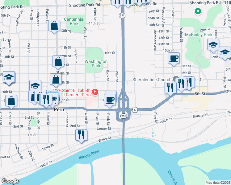 map of restaurants, bars, coffee shops, grocery stores, and more near 1203 6th Street in Peru