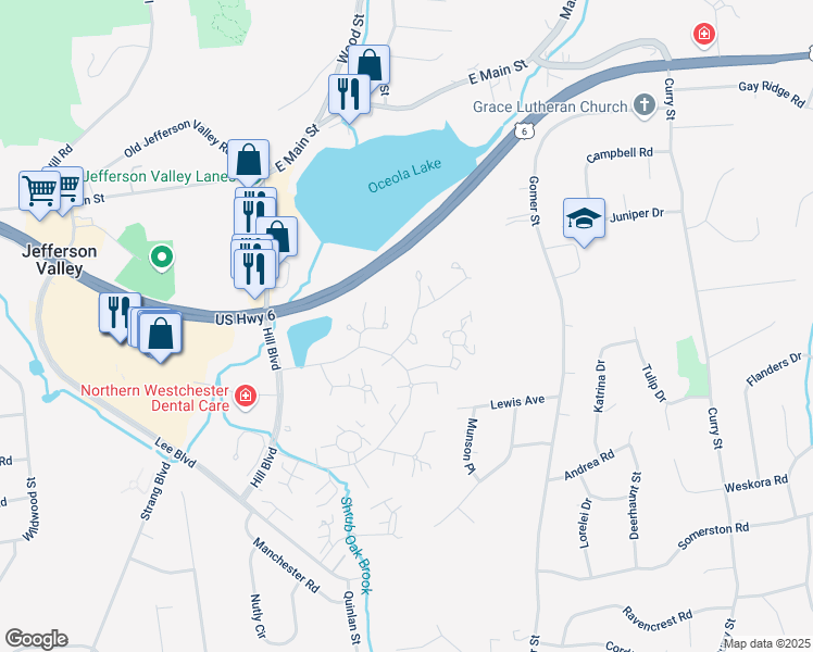 map of restaurants, bars, coffee shops, grocery stores, and more near 154 Carriage Court in Yorktown Heights