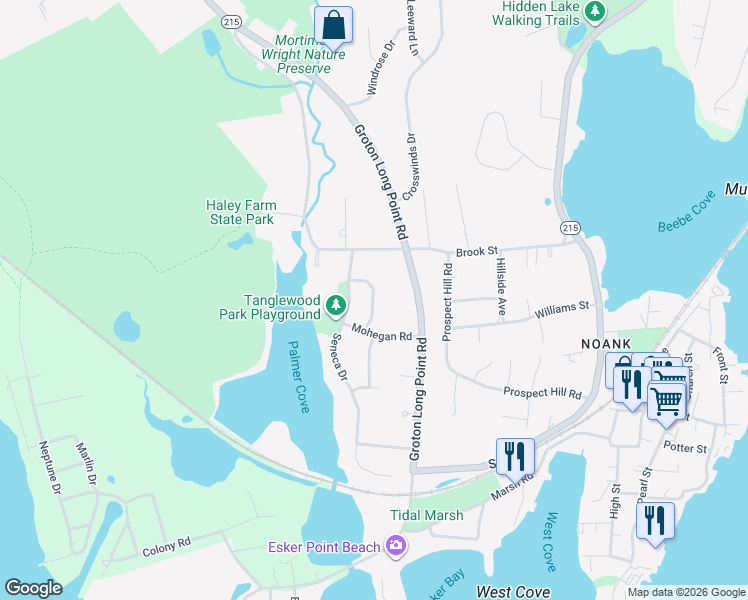 map of restaurants, bars, coffee shops, grocery stores, and more near 25 Sequin Drive in Groton