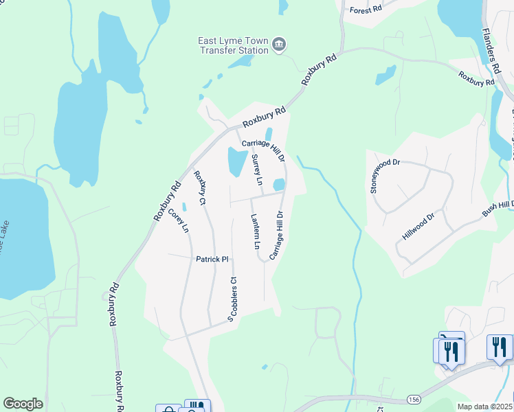 map of restaurants, bars, coffee shops, grocery stores, and more near 3 Lantern Lane in East Lyme