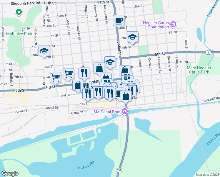 map of restaurants, bars, coffee shops, grocery stores, and more near 558 3rd Street in La Salle
