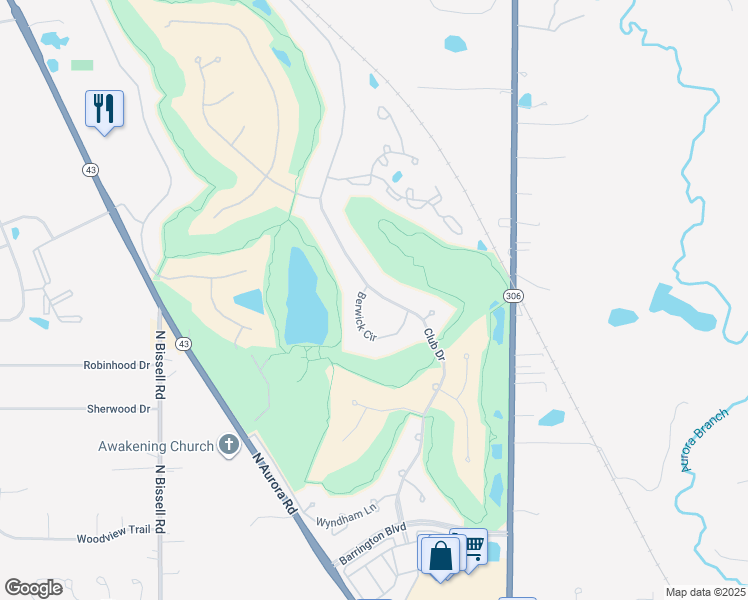 map of restaurants, bars, coffee shops, grocery stores, and more near 460 Berwick Circle in Aurora