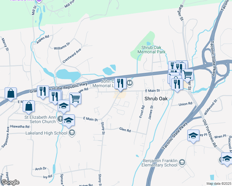 map of restaurants, bars, coffee shops, grocery stores, and more near 1161 New Road in Shrub Oak