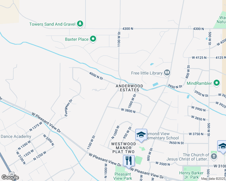 map of restaurants, bars, coffee shops, grocery stores, and more near 3883 North 1100 West in Ogden