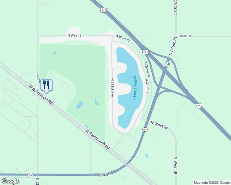 map of restaurants, bars, coffee shops, grocery stores, and more near 28041 Sunrise Cir in Valley