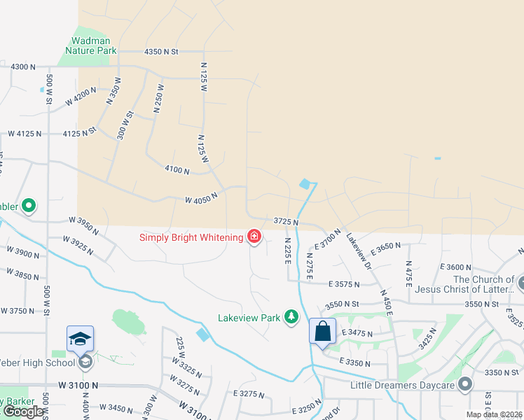 map of restaurants, bars, coffee shops, grocery stores, and more near 168 3725 North in Ogden