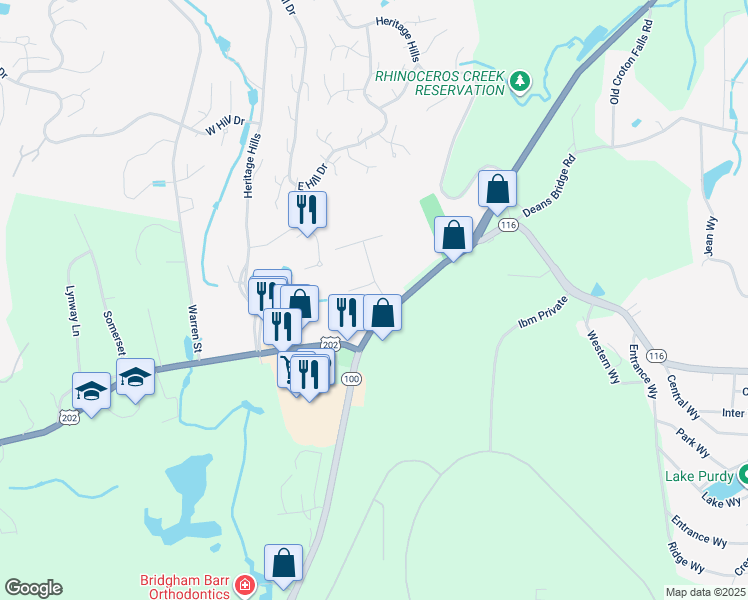 map of restaurants, bars, coffee shops, grocery stores, and more near 341 U.S. 202 in Westchester County