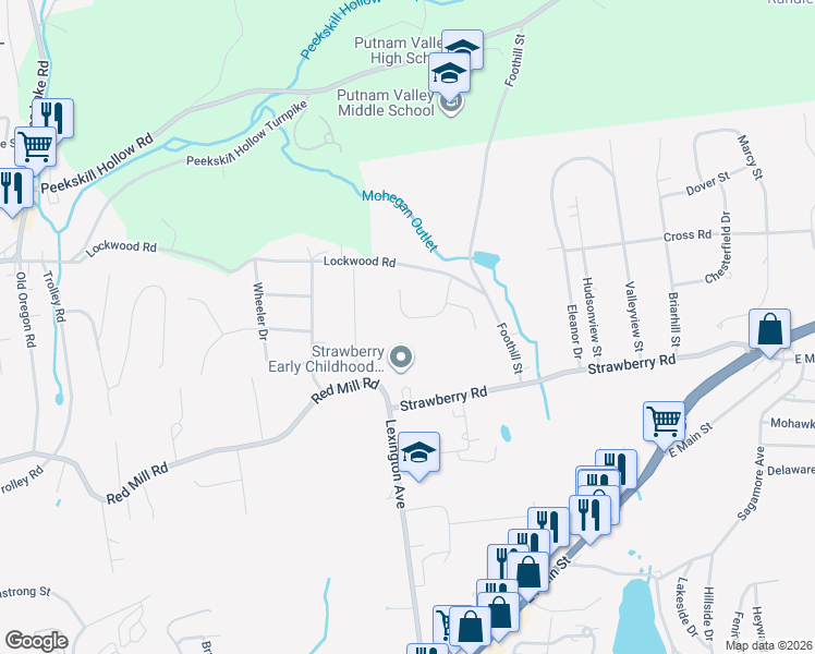map of restaurants, bars, coffee shops, grocery stores, and more near 1801 Casey Court in Mohegan Lake