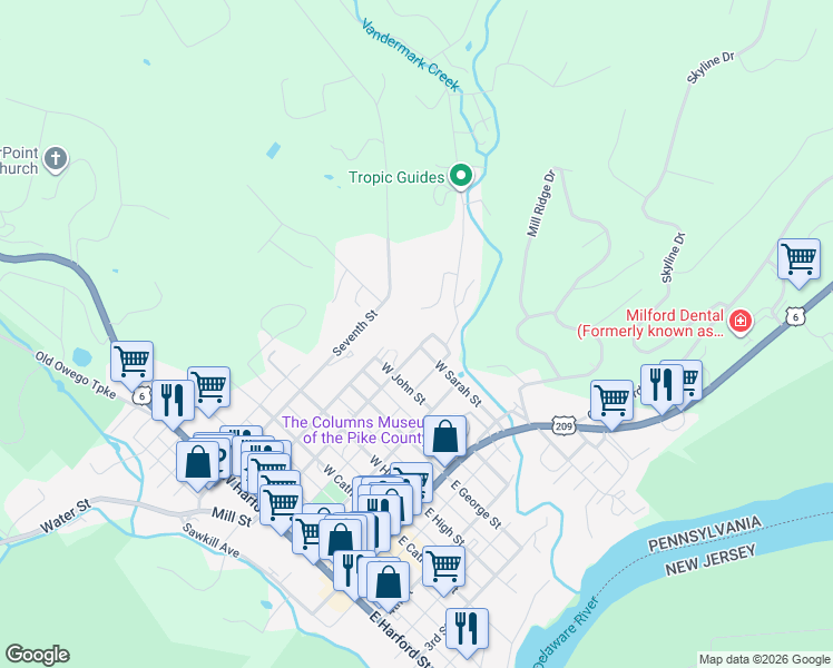 map of restaurants, bars, coffee shops, grocery stores, and more near 800 6th St in Milford