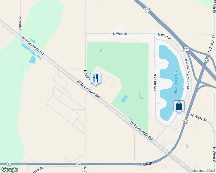 map of restaurants, bars, coffee shops, grocery stores, and more near 7512 North 285th Circle in Valley